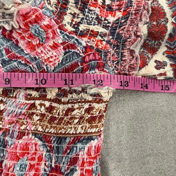 [S] GUESS Pink Floral Print Festival Inspired Crop Top with Lettuce Detail - Picture 9 of 10